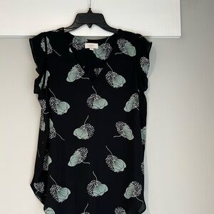 LOFT Black and Green Floral Blouse